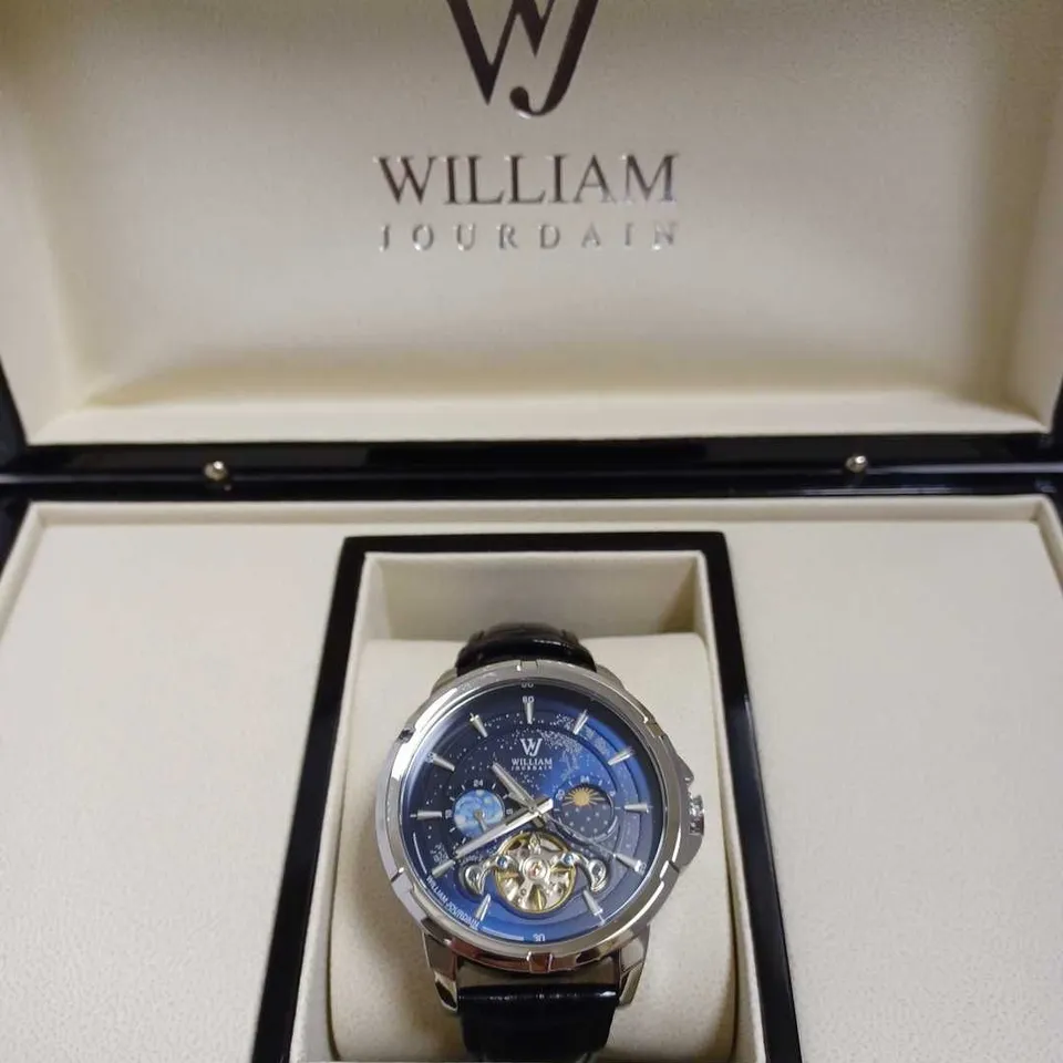 WILLIAM JOURDAIN PART SKELETON AUTOMATIC BLACK LEATHER STRAP WATCH