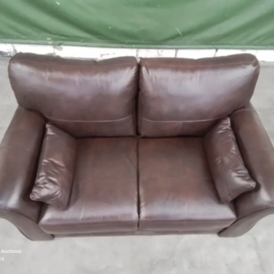 QUALITY DESIGNER 2 SEATER LEATHER UPHOLSTERED CHOCOLATE VINTAGE SOFA