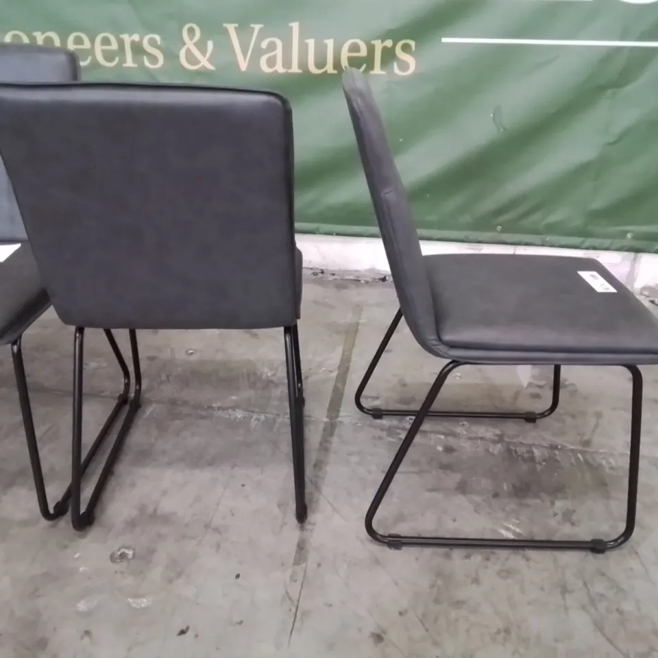SET OF SIX DESIGNER FLINT VINTAGE METAL FRAMED DINING CHAIRS GREY PU