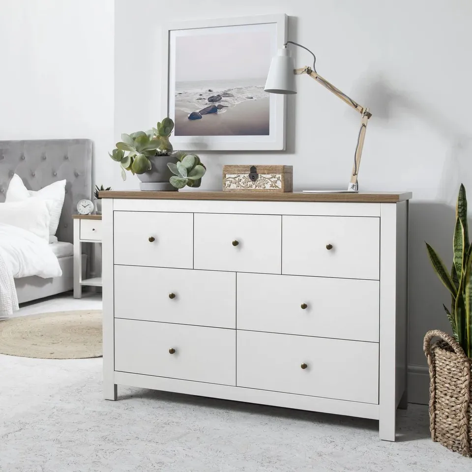 BOXED LAURA JAMES BAMPTON 3 OVER 4 CHEST OF DRAWERS - ALABASTER (1 BOX)