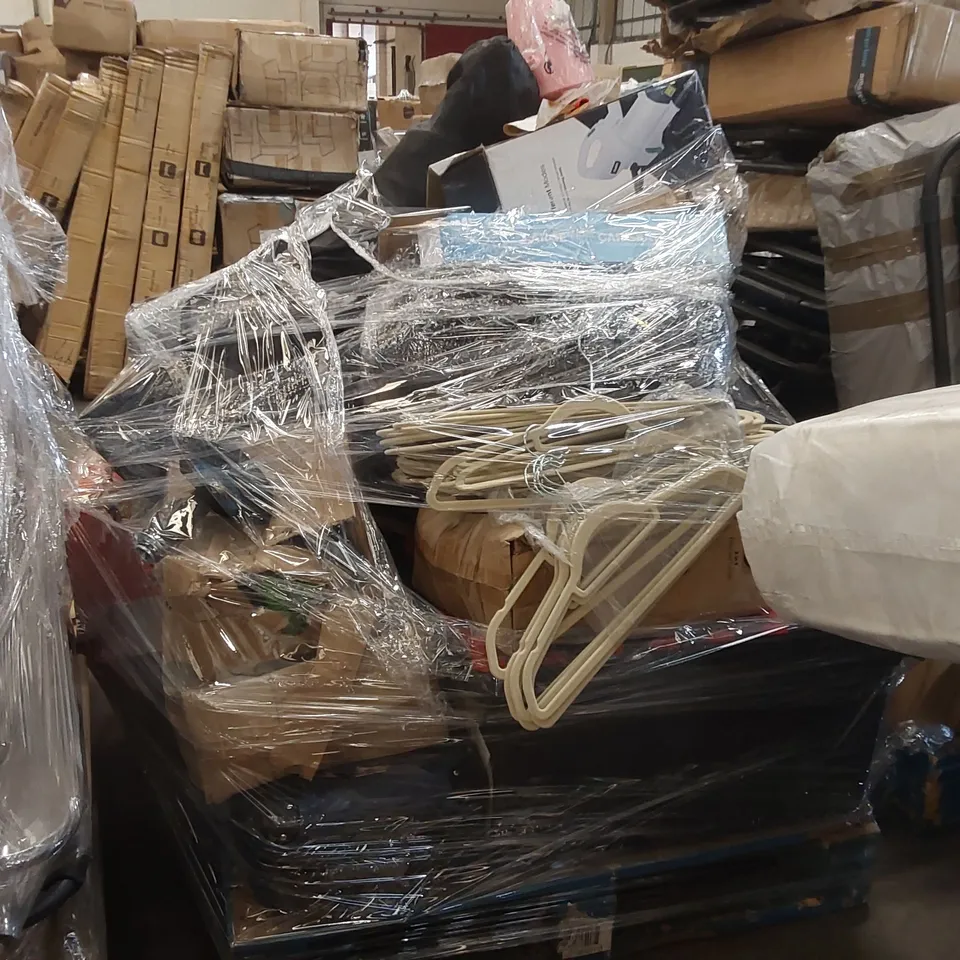 PALLET CONTAINING A LARGE ASSORTMENT OF CONSUMER PRODUCTS INCLUDING: KIDOOLA LEARNING TOWER, MOP, LEAF BLOWER ECT