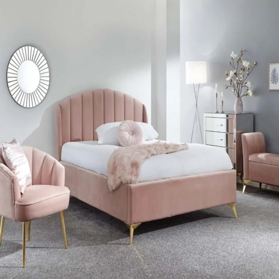 BOXED PETTINE 4FT 6IN END LIFT OTTOMAN BED BLUSH PINK (2 BOXES)