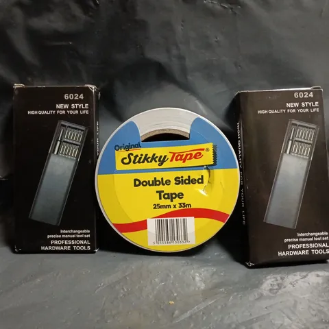 APPROXIMATELY 10 ASSORTED HOUSEHOLD ITEMS TO INCLUDE DOUBLE SIDED TAPE, HARDWARE TOOLS, ETC