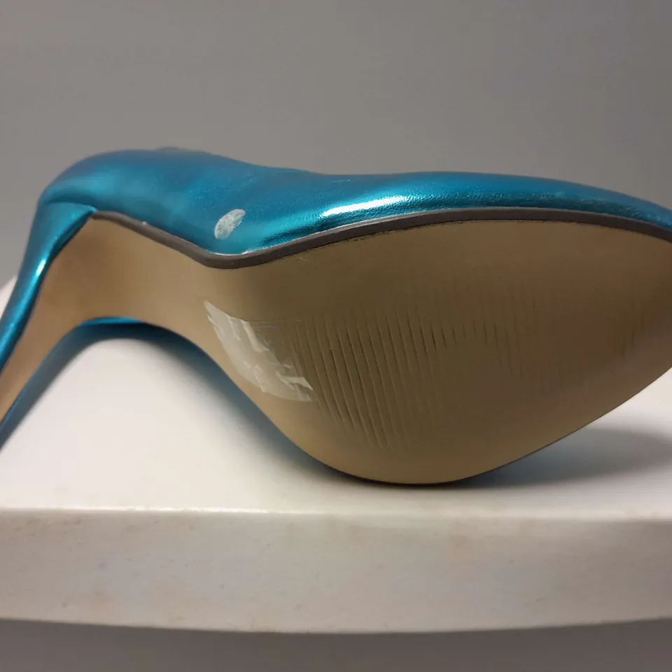 8 BOXED ASOS SCALA HIGH HEELS IN BLUE - UK 5
