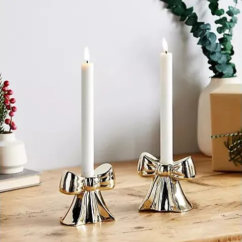 SET OF 2 BOW CANDLE HOLDER 