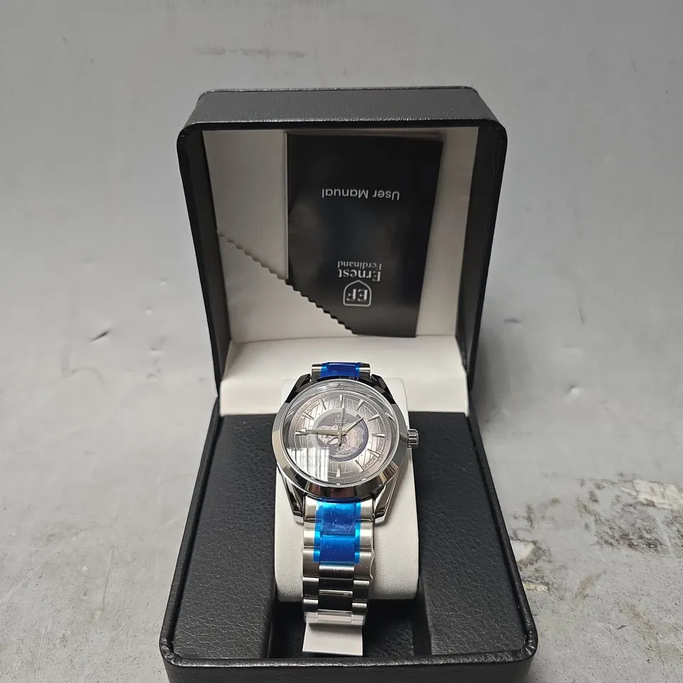 ERNEST FERDINAND WATCH – GLOBAL DIAL – STAINLESS STEEL STRAP – 3ATM WATER RESISTANT - GIFT BOX