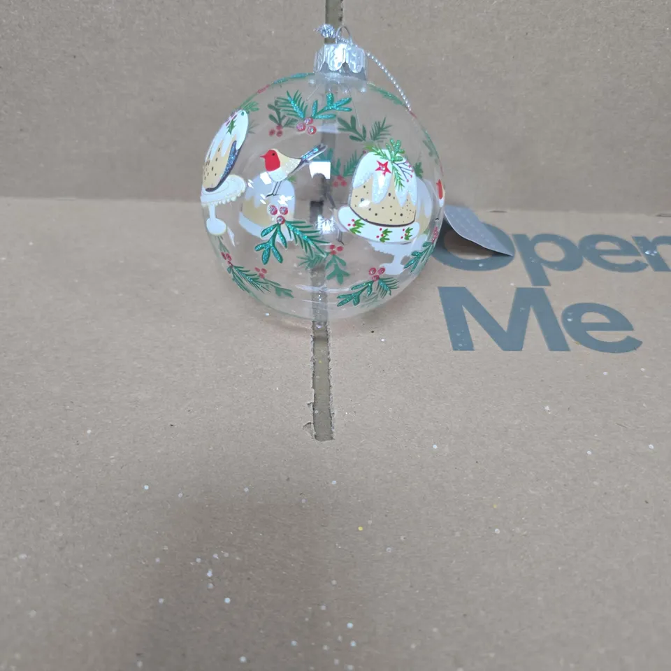 BOX OF 6 GISELA GRAHAM CHRISTMAS PUDDING GLITTER CHRISTMAS TREE BAUBLES
