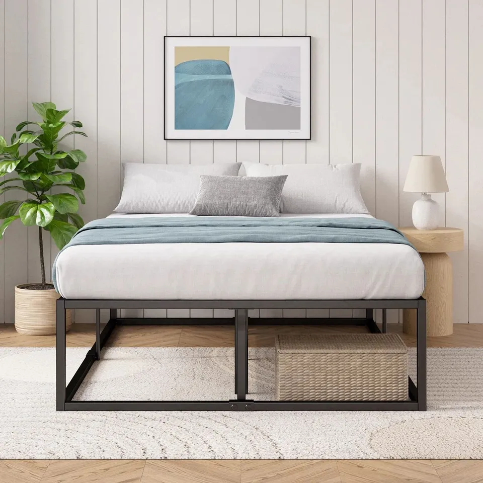 BOXED DEKKER METAL PLATFORM BED WITH WOODEN SLAT SUPPORT KINGSIZE