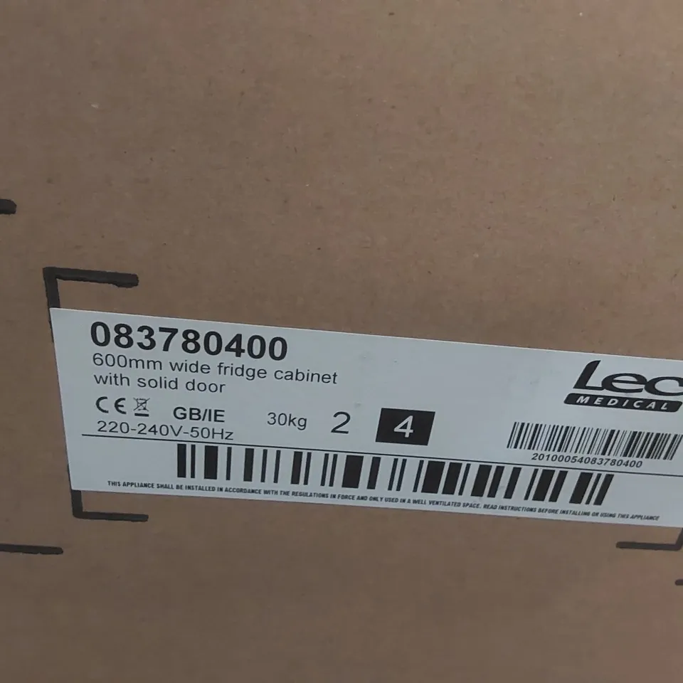 BOXED LEC MEDICAL 600MM WIDE FRIDGE CABINET WITH SOLID DOOR