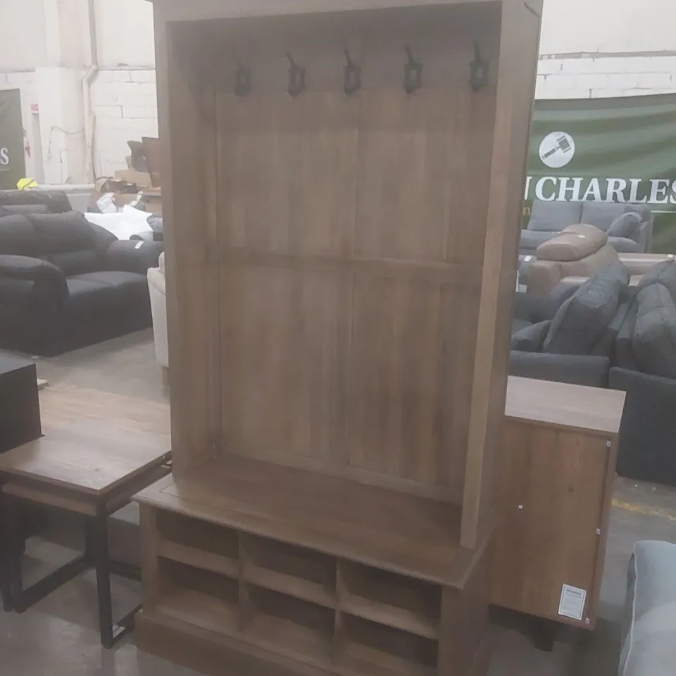 DESIGNER WOODEN HALLWAY STORAGE BENCH AND COATSTAND UNIT