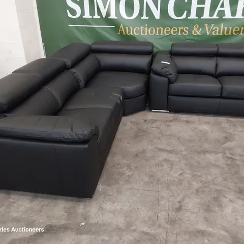 THREE ITALIAN STYLE BLACK LEATHER CORNER SECTIONS ( 1 SECTION WRONG HANDED)