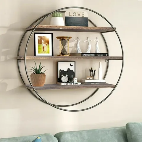 BOXED UNWIND 3 TIER CIRCLE SOLID WOOD FLOATING SHELF