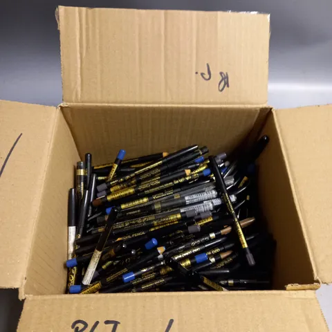 BOXED LOT OF ASSORTED EYEBROW AND EYE LINER PENCILS. VARIOUS SHADES