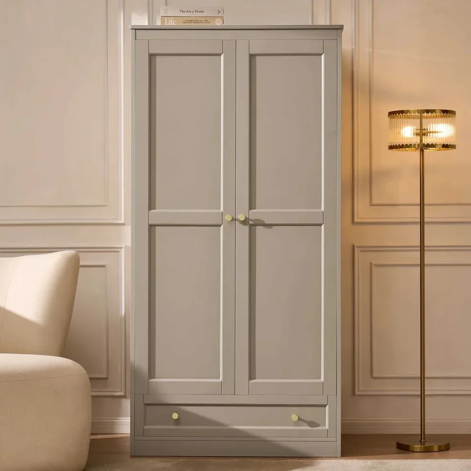 BOXED RUBY 2 DOOR WARDROBE WITH DRAWER - TAUPE