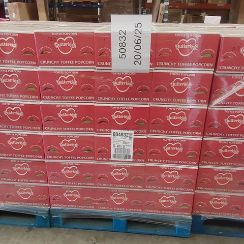 PALLET TO CONTAIN APPROX 54 BOXES OF BUTTERKIST TOFFEE POPCORN - 14 X 170g BAGS PER BOX // BEST BEFORE: 04/2025