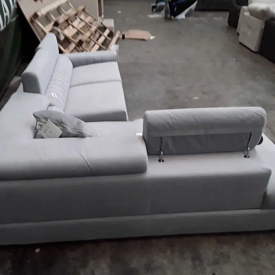 QUALITY DESIGNER CORNER SOFA - LIGHT BLUE VELVET FABRIC