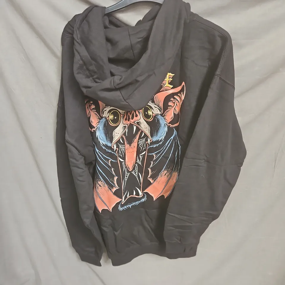 BLACK HOODIE WITH LARGE BAT GRAPHIC ON BACK – UNBRANDED SIZE XL