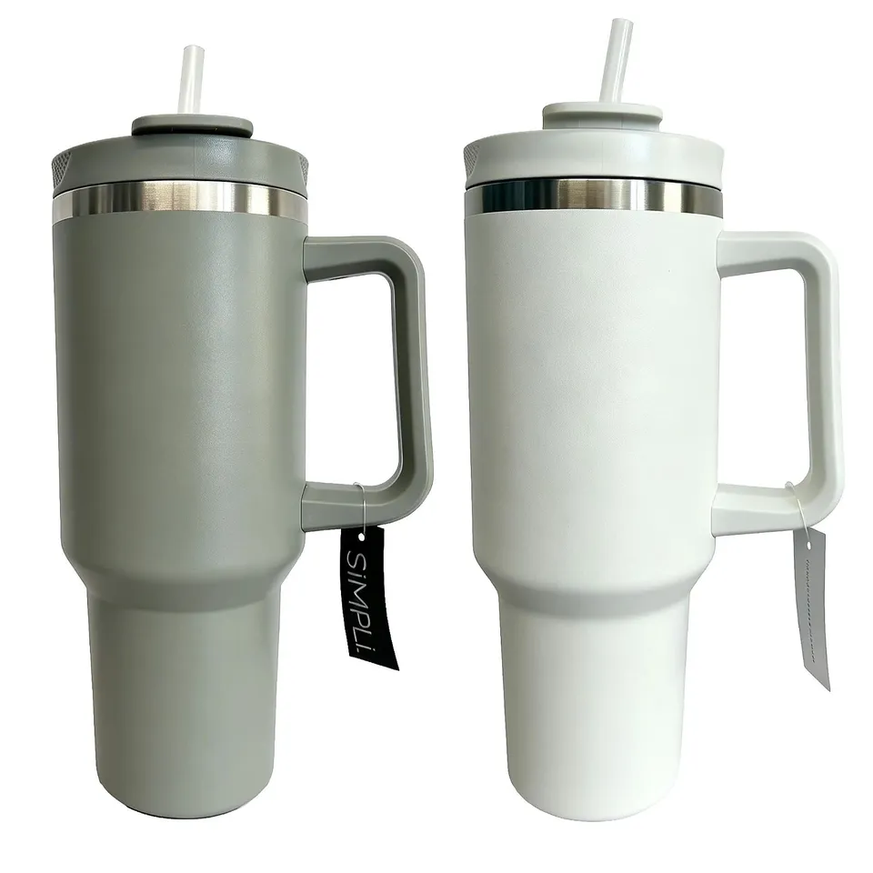 SIMPLI SET OF 2 1.2L STAINLESS STEEL TUMBLERS WITH STRAW BOXED
