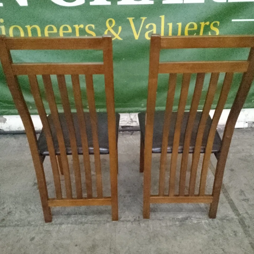 SET OF 2 NEW JAVA DARK WOOD DINING CHAIRS (BLACK LEATHER SEAT PAD)