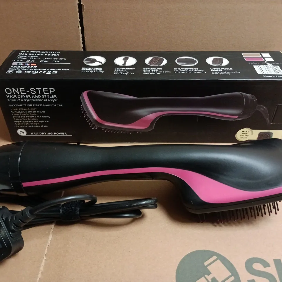 ONE-STEP HAIR DRYER AND STYLER – BLACK WITH PINK ACCENTS