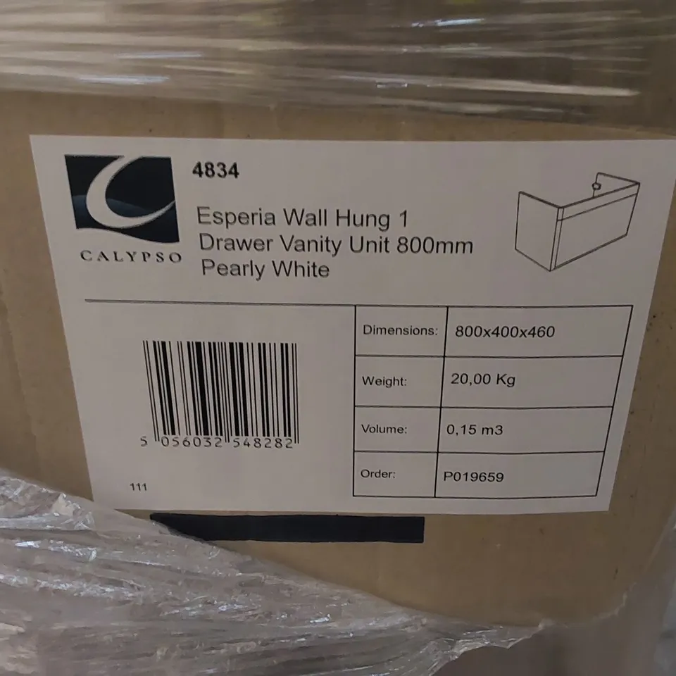 PALLET TO CONTAIN 4 X BOXED CALYPSO ESPERIA WALL HUNG 1 DRAWER VANITY UNITS 
