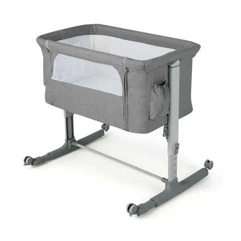 BOXED 3-IN-1 ADJUSTABLE BABY BEDSIDE BASSINET WITH MATTRESS-LIGHT GREY