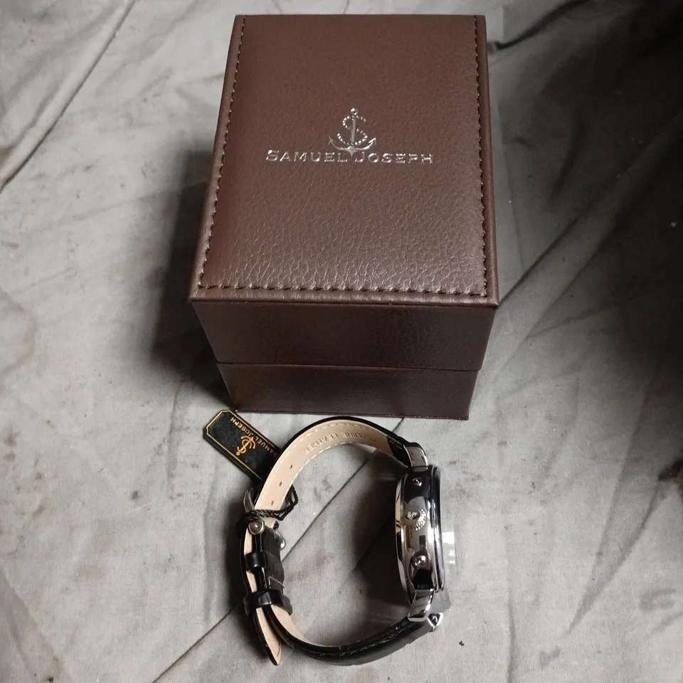 BOXED SAMUEL JOSEPH AUTOMATIC LIMITED EDITION SILVER WATCH WITH WHITE FACE