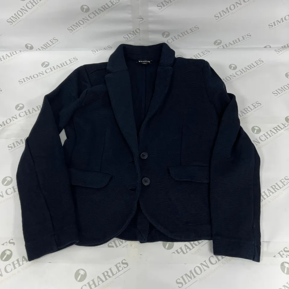 WHISTLES HEAVYWEIGHT WAFFLE KNIT BLAZER IN NAVY SIZE 8