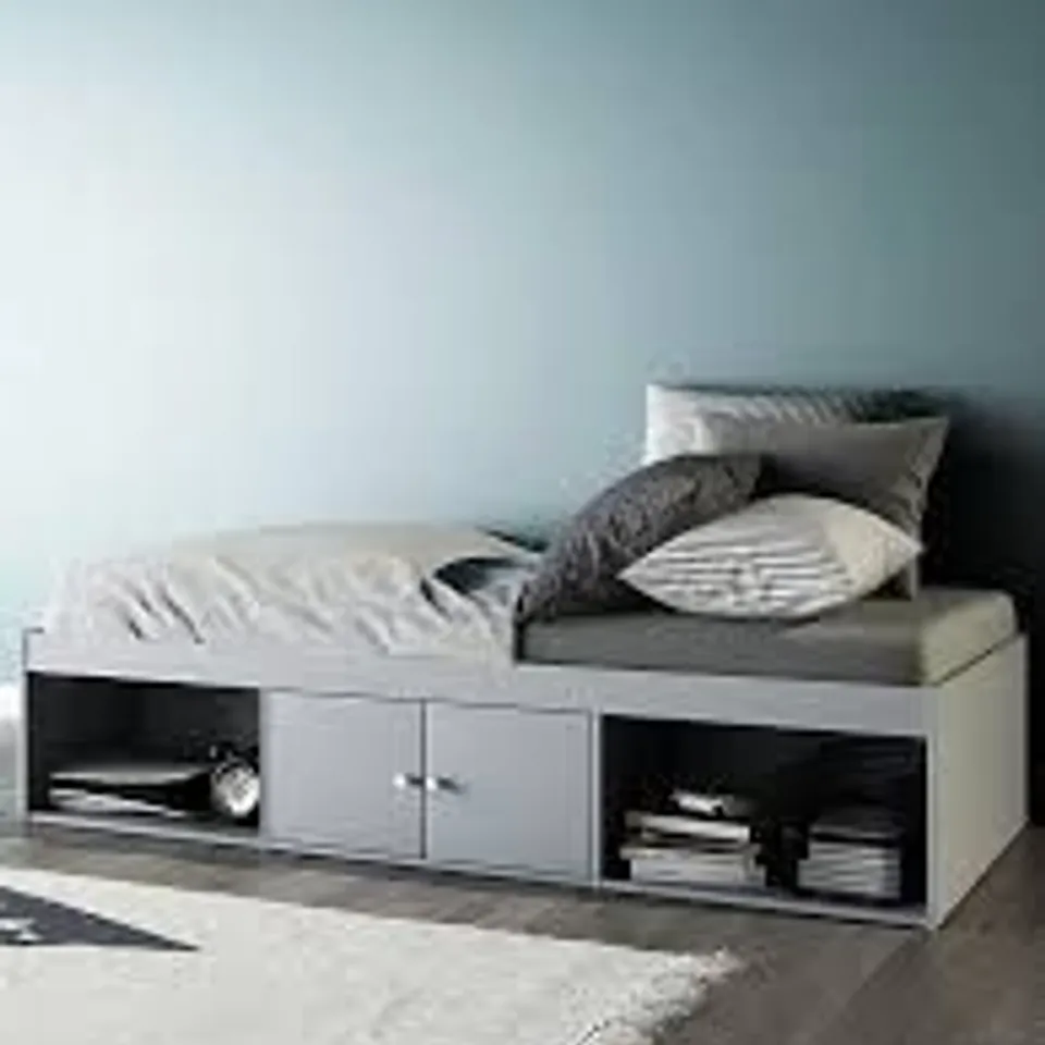 BOXED ALPHA CABIN BED WITH STORAGE IN GREY 