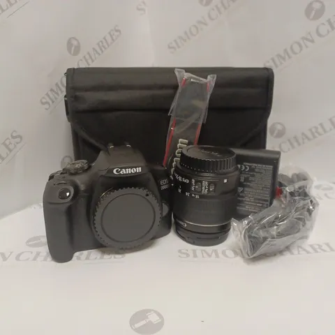 BOXED CANON EOS 2000D DSLR CAMERA, EF-S 18-55MM IS LENS, SB130 SHOULDER BAG, 16GB MEMORY CARD KIT