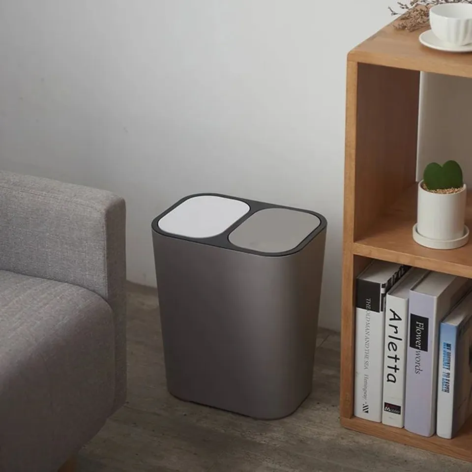 BOXED BOCK PLASTIC SWING TOP MULTI-COMPARTMENT RUBBISH & RECYCLING BIN