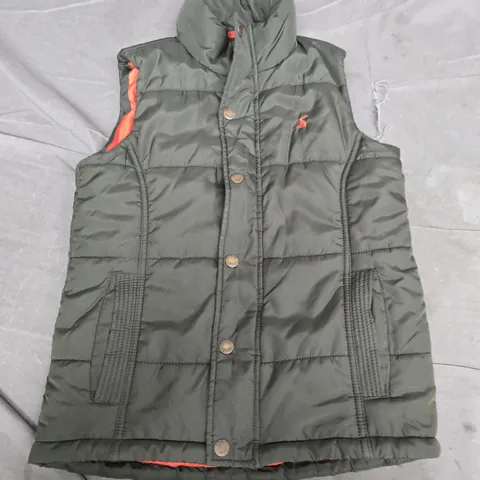 JOULES CLOTHING KIDS PADDED VEST – DARK GREEN WITH ORANGE LINING, UK 9-10Y