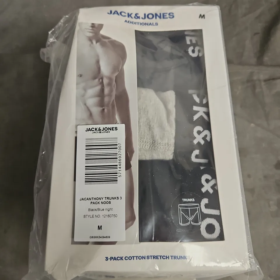 JACK & JONES 3-PACK COTTON STRETCH TRUNKS – BLACK/BLUE NIGHT (M)