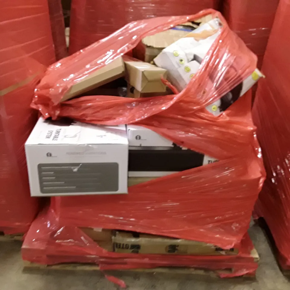 PALLET OF ASSORTED PRODUCTS INCLUDING SOUND BAR, HEATED BLANKETS, WALL CLOCKS AND VINYL PLAYERS ECT