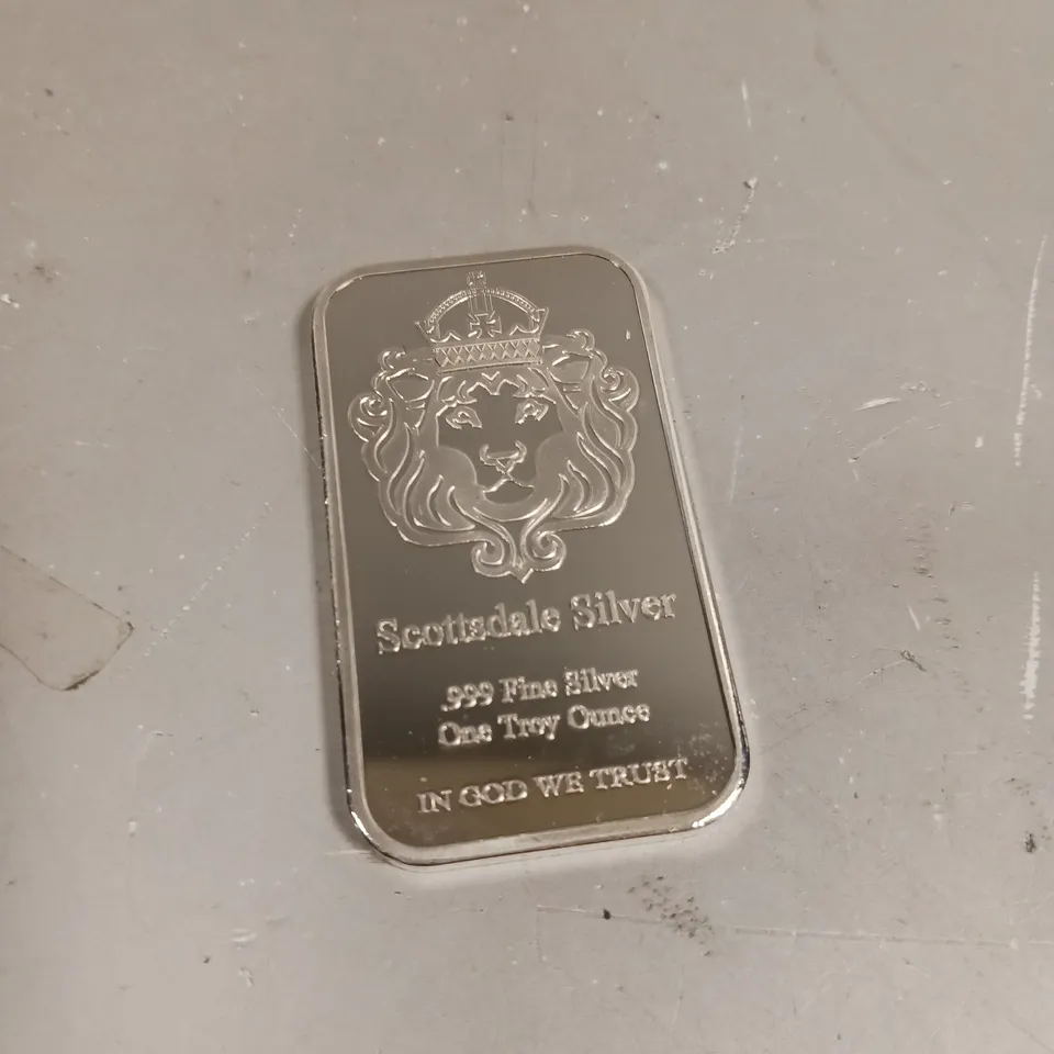 SCOTTSDALE SILVER ONE TROY OUNCE BAR 