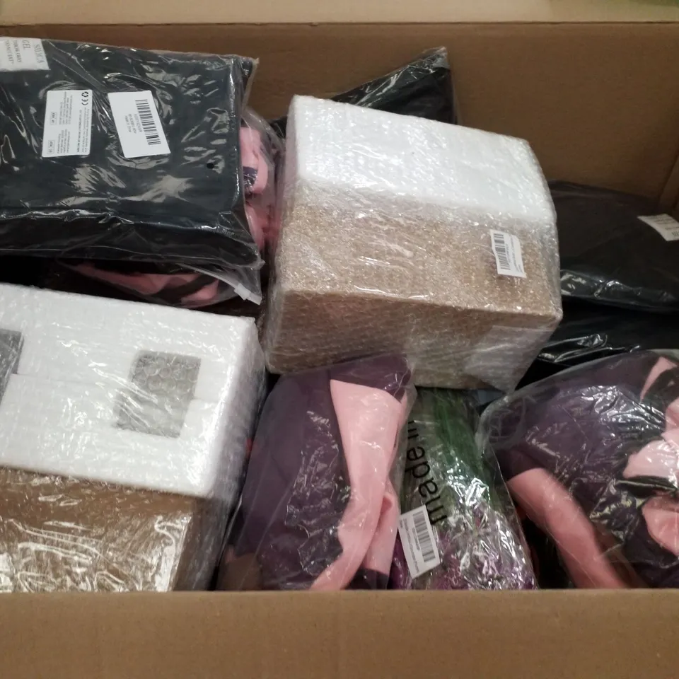 PALLET OF 6 BOXES CONTAINING ASSORTED PRODUCTS INCLUDING COTTON CLEAN TOWEL, LIQUEUR CHOCOLATES, ATOMIC HABITATS BOOK, HOSE PIPE SPRAY GUN, ARTIFICIAL FLOWERS