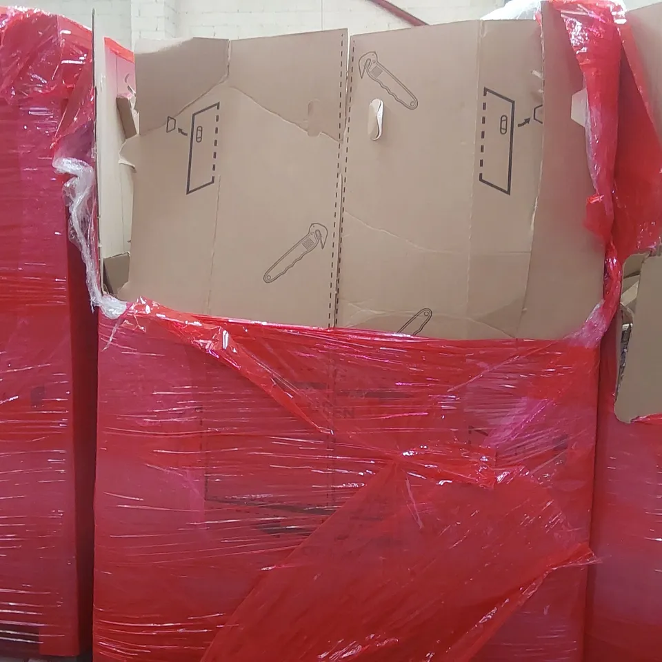 PALLET CONTAINING A LARGE QUANTITY OF ASSORTED ITEMS INCLUDING: MATTRESS TOPPER, LOGITECH KEYBOARD, BLADELESS FLUSH MOUNT CEILING FAN LIGHT, COFFEE STATION ORGANIZER ECT