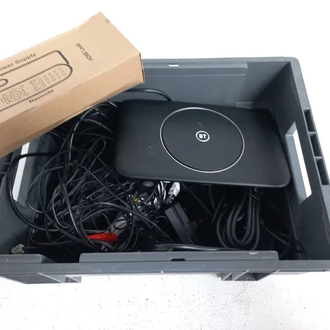 LOT OF ASSORTED TECH ITEMS TO INCLUDE LEADS, ROUTERS AND REMOTE