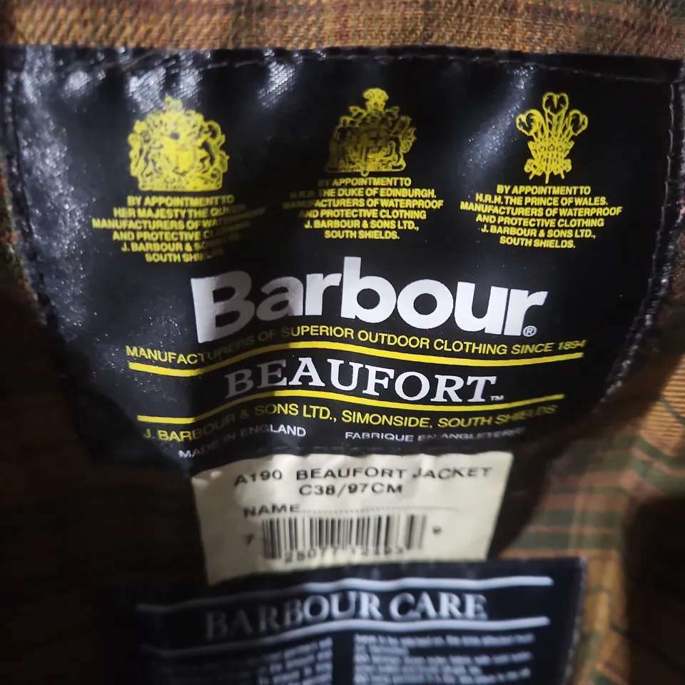 BARBOUR BEAUFORT JACKET – BROWN WAXED COTTON, UK 38 