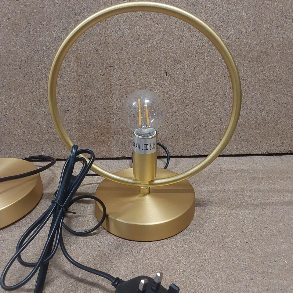 SET OF 2 DESIGNER GOLD RING TABLE LAMPS 