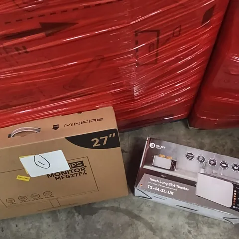 PALLET OF ASSORTED ITEMS INCLUDING - TOASTER, 27" MONITOR FULL HD 