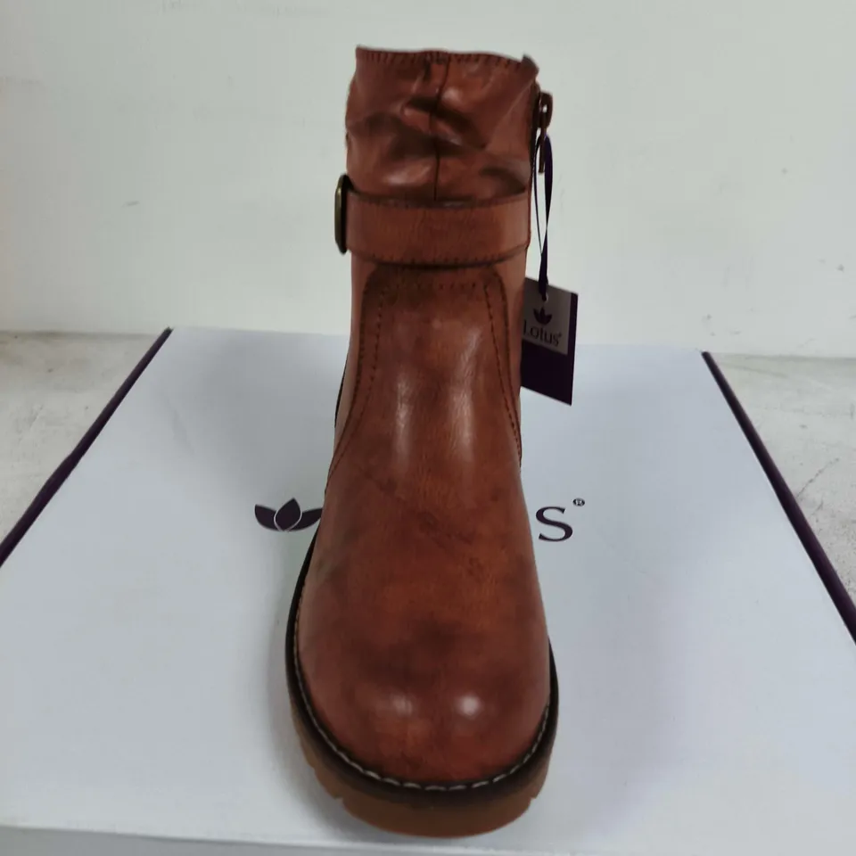 BOXED PAIR OF LOTUS BROWN LEATHER ANKLE BOOTS - SIZE 37