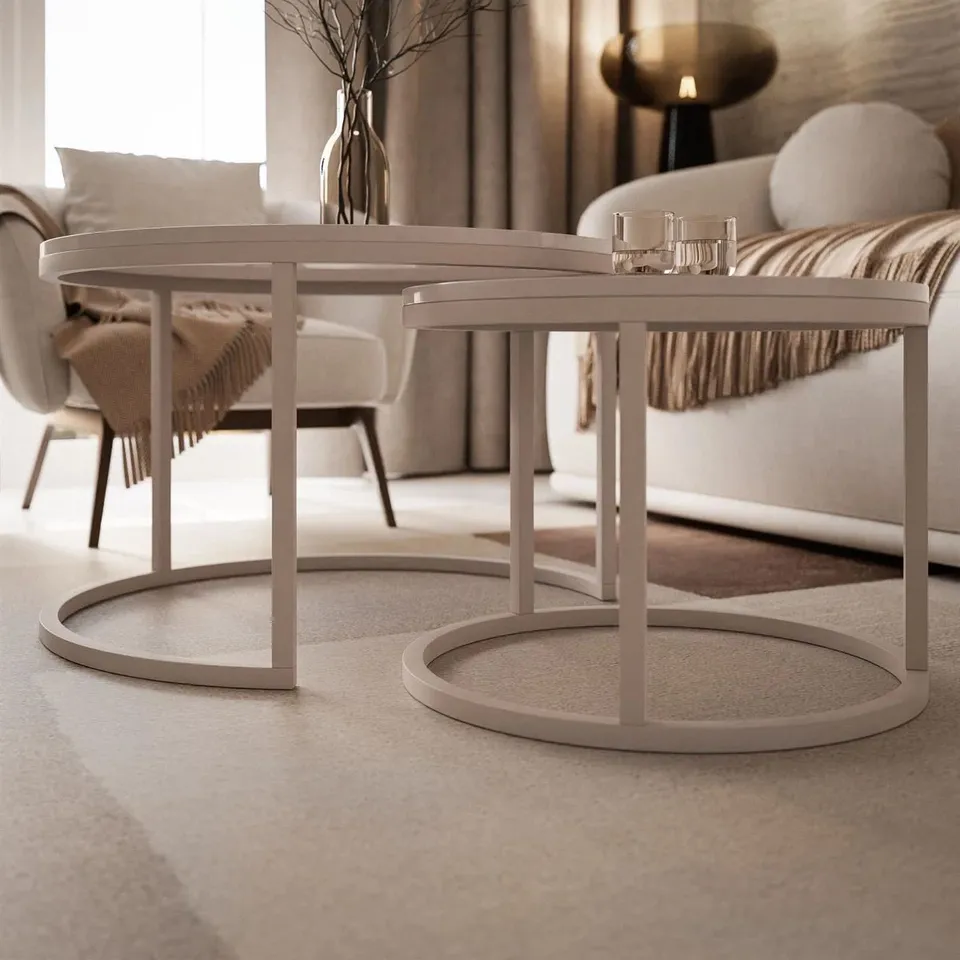 BOXED ROUND COFFEE TABLE CIRI 2IN1 CASHMERE