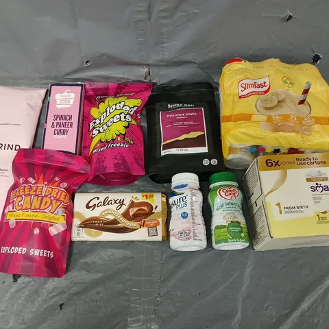 APPROXIMATELY 10 ASSORTED FOOD & DRINK ITEMS TO INCLUDE - GALAXY BAR, GRIND COFFEE, AND EXPLODING SWEETS - ETC.