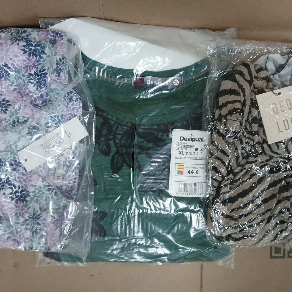 BOX OF APPROXIMATELY 20 ASSORTED CLOTHING ITEMS IN VARIOUS COLOURS, STYLES, AND SIZES - COLLECTION ONLY