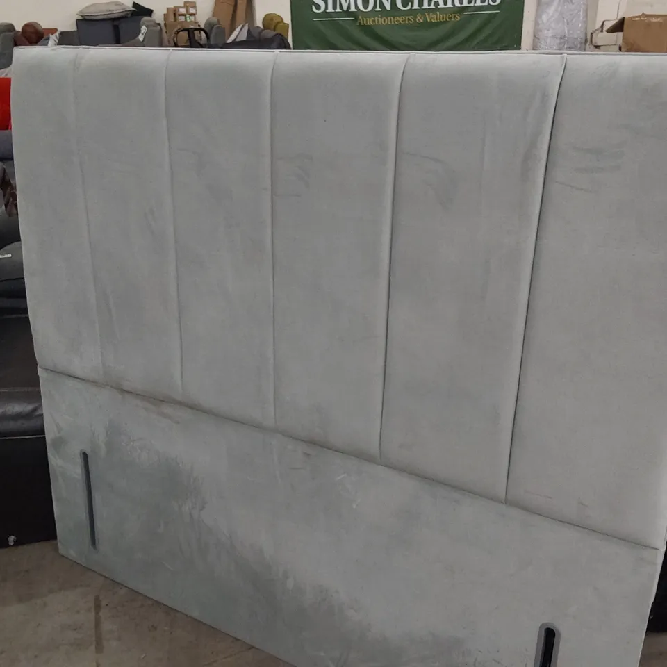 DESIGNER 5' KINGSIZE GREY PLUSH FABRIC HEADBOARD 