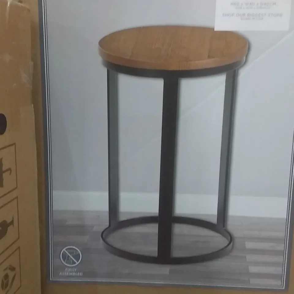 BOXED JACKSON DRUM SIDE TABLE IN RUSTIC PINE - H60 X W40 X D40CM 