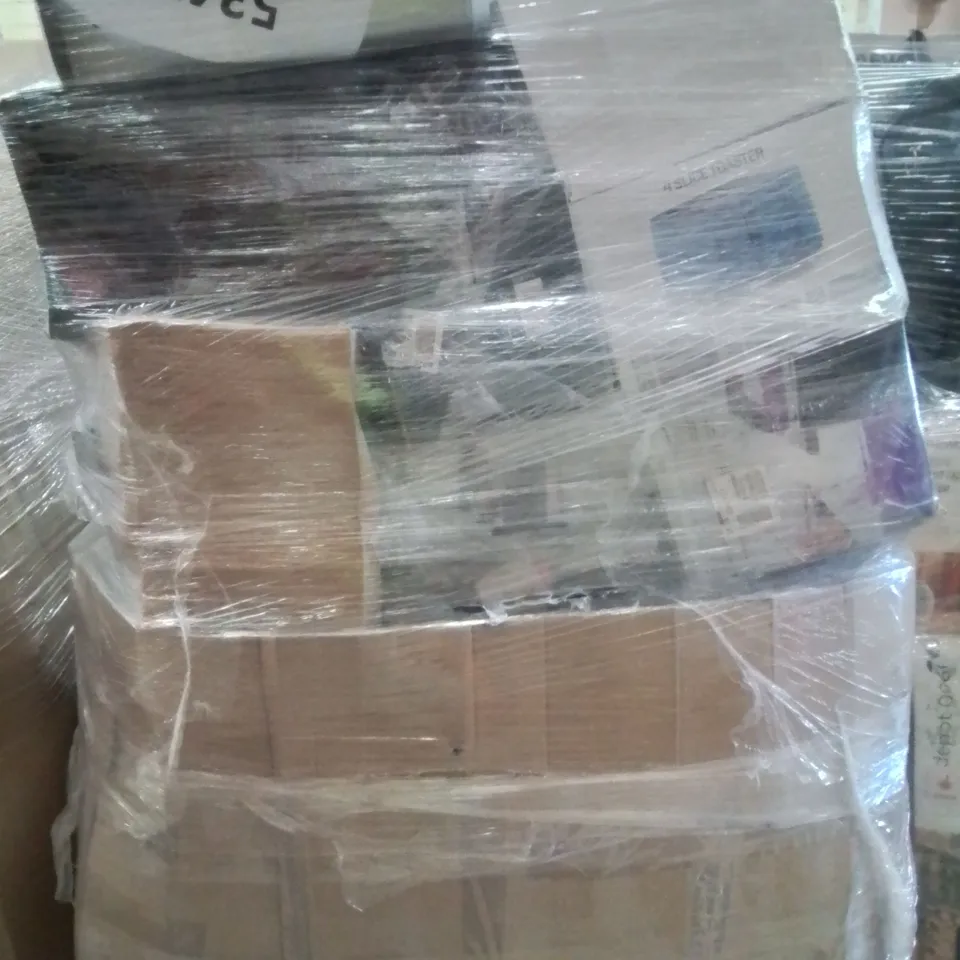 PALLET CONTAINING VARIOUS ELECTRICAL ITEMS AND HOUSEHOLD PRODUCTS TO INCLUDE:4 SLICE TOASTER,SLOW COOKER,HEATING FAN