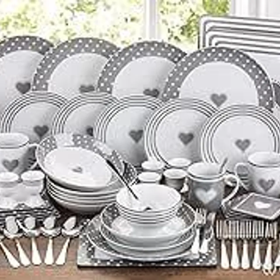 BOXED WATERSIDE - 80 PIECE GREY HEART COMBO SET