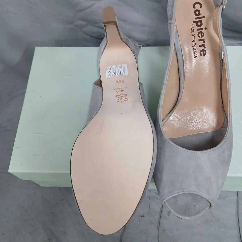 CALPIERRE GREY SUEDE SLINGBACK PEEP-TOE HIGH HEELS – UK 6.5 (EU 39.5)